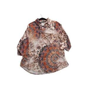 Chicos Size 2 Medium Fall Multicolor Pullover 3/4 sleeve Boho Animal Mixed Print